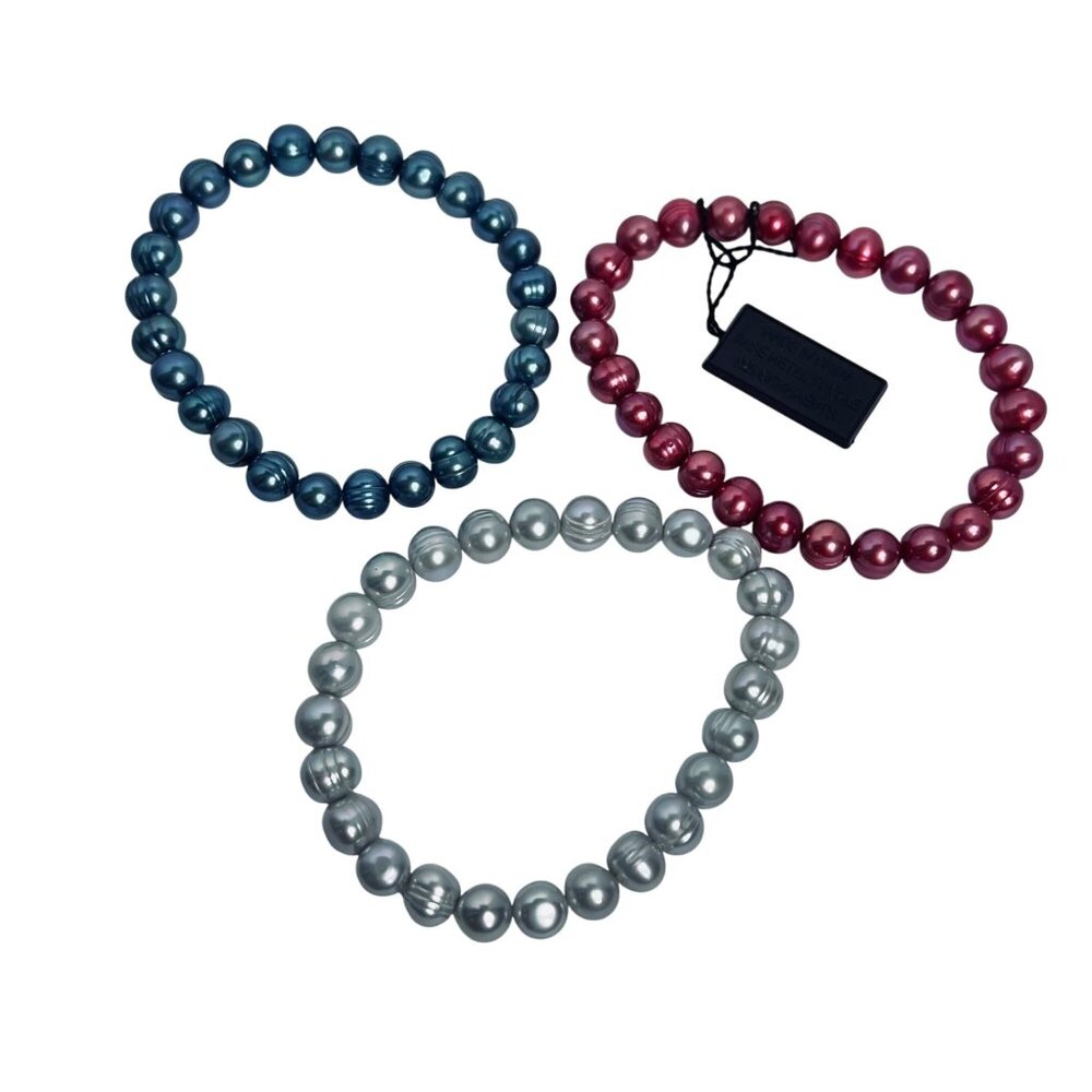 Set Of 3 Honora Freshwater Pearl Bracelets Blue, Silver And Pink (5955) - Picture 3 of 3
